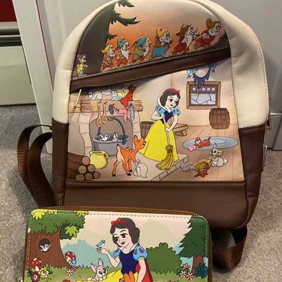 Loungefly Handbags - Loungefly Backpack and Matching Wallet SET Snow White and the Seven Dwarves EUC